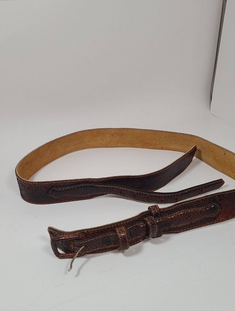 Vintage Genuine Brown Leather Reptile Skin Belt Size L